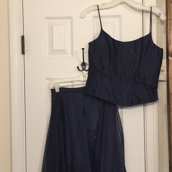 2 piece navy blue prom dress, bridesmaid dress - Picture 6 of 8